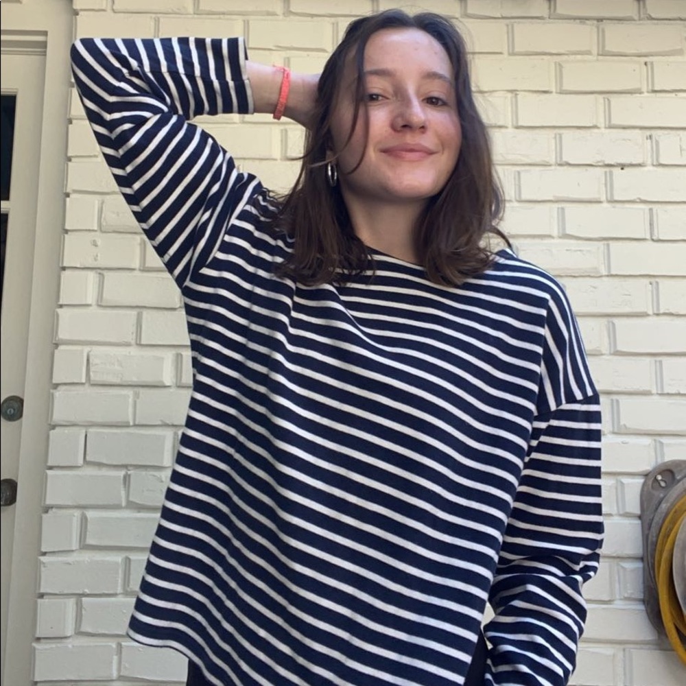 Retro Parisian Striped Long-sleeved Shirt (Navy)